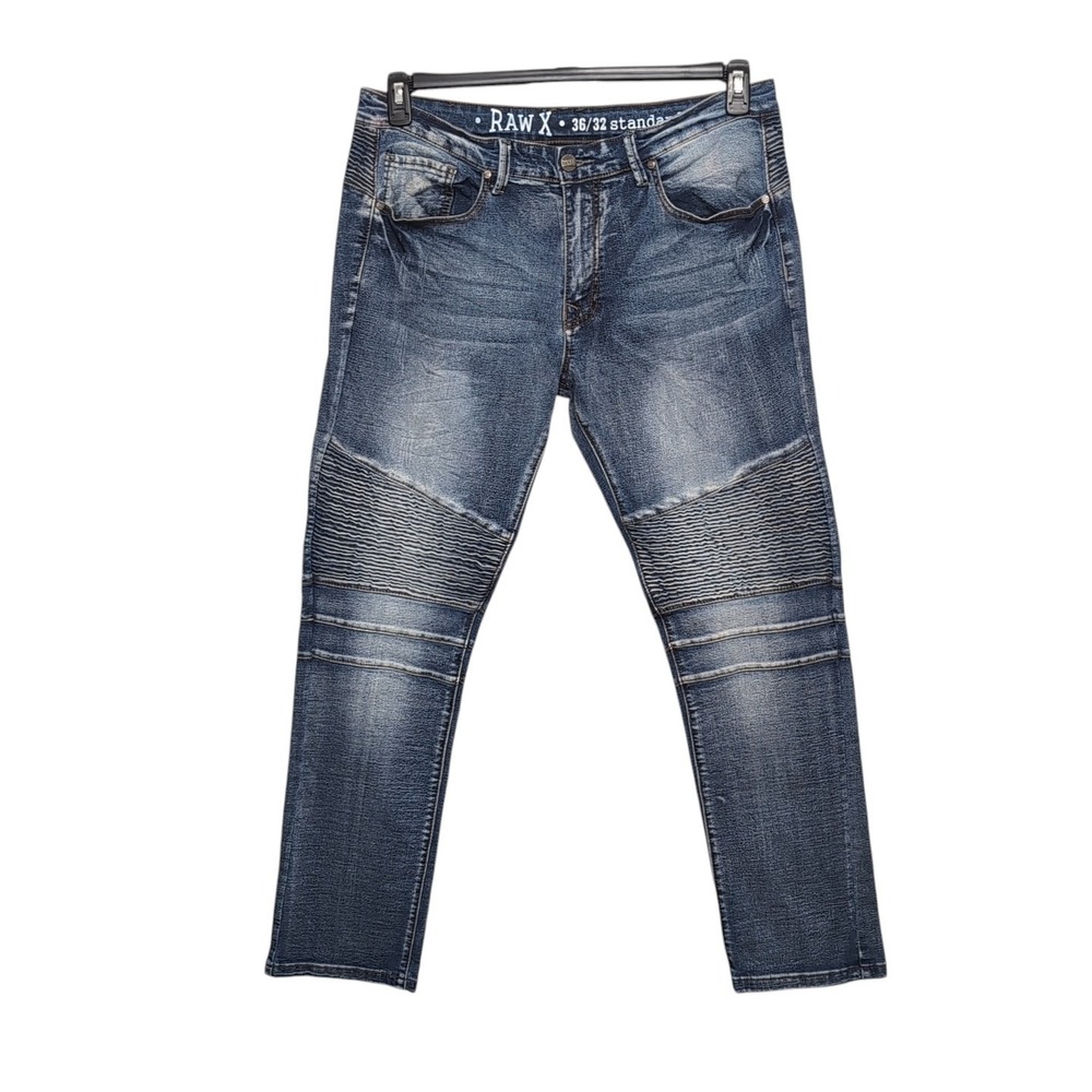 Raw X XRAY Biker Moto Jeans Mens Size 36x32 Standard Blue Stretch Denim Slim Fit